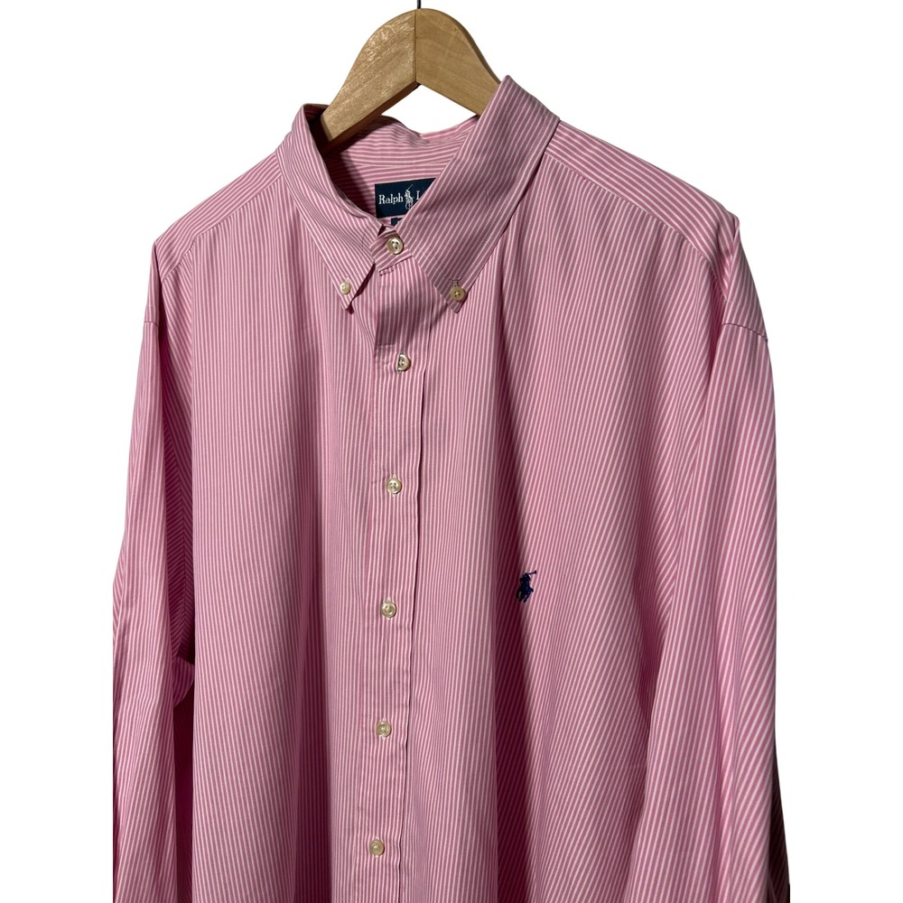 Polo Ralph Lauren Mens Pink White Striped Oxford Button Down Shirt 19 36/37 Tall